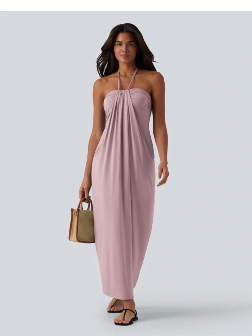 HALARA Strapless Halter Maxi Dress in Dusty Rose - Picture 1 of 11
